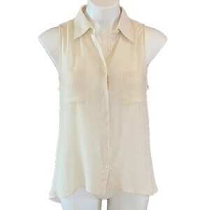 Sans Souci High Low Button Down Collared Tank Top Studded Cream White Small